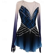 preiswerte Eiskunstlaufkleider-Eiskunstlaufkleid Damen Mädchen Eislaufen Kleid Blau Patchwork Netzstoff Spandex Hohe Elastizität Training Wettbewerb Eiskunstlaufkleidung Klassisch Kristall / Strass Langarm Eislaufen Eiskundstlauf
