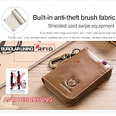 preiswerte Kartenhalter und Etuis-echtes Leder Herren &amp;Schlüsseletui für Damen mit RFID-blockierendem Kartenhalter, zum Aufhängen an der Taille, Diebstahlschutzbürste, Rindsleder-Geldbörsenhalter, Schlüsselanhänger, Reißverschluss,