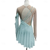 cheap Figure Skating Dresses-Figure Skating Dress Women's Girls' Ice Skating Dress Forest Green Red Sky Blue Patchwork Thumbhole Mesh Spandex Stretchy Training Practice Professional Skating Wear Crystal / Rhinestone Long Sleeve