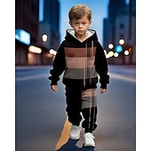 billiga Pojkens 3D Vision &amp; Geometri-Pojkar 3D Grafisk Huvtröja &amp; träningsbyxor Set Sportdräkt Träningsoveraller Långärmad Vår Höst Dagligen Grundläggande Ledigt Barn 4-12 år Huva Utomhus Semester Sport Skräddarsydd passform