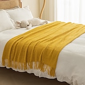 cheap Blankets &amp; Throws-Throw Blanket with Tassel, Knit Throw Blankets Soft Cable Knitted Throw Blankets for Couch Stripe Spring Fall Blanket for Bed Sofa Cozy Lightweight Throw Blankets Scarf for Girls Boys