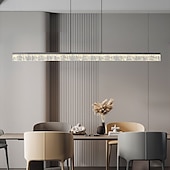 baratos Luzes da ilha-Luminária pendente linear moderna estilo cristal com escurecimento contínuo com controle remoto lâmpada de iluminação de ilha de metal para sala de jantar 100cm 110-240v