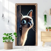 cheap Door Covers-Cute Cats Door Decorations Door Covers Animal Hide and Seek Door Tapestry Door Curtain Decoration Backdrop Indoor/Outdoor Door Banner for Front Door Farmhouse Peekaboo