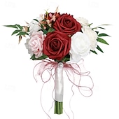 abordables Plantas y Flores Artificiales-Ramos de novia, ramos de novia y dama de honor de estilo occidental con flores de seda artificiales, flores artificiales para fotografía de bodas al aire libre y accesorios