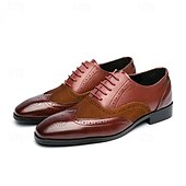 baratos Formal-sapatos oxford brogue bicolor masculinos – combinação de camurça e couro sintético com detalhes em bico fino para ocasiões formais e de negócios