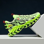 economico Sneakers da uomo-sneakers da uomo verde neon con fiamme, design audace a onde con tomaia traspirante e suola ammortizzata, perfette per lo streetwear e uno stile di vita attivo