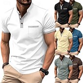 cheap Men&#039;s Classic Polo-Men&#039;s Golf Shirt Golf Polos Shirts Work Casual Stand Collar Short Sleeve Basic Modern Color Block Patchwork Buttons Spring &amp; Summer Regular Fit Black White Army Green Blue Brown khaki Golf Shirt