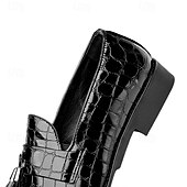 levne Poloformální-pánské hnědé mokasíny s krokodýlím vzorem z umělé kůže se střapkovým detailem - elegantní nazouváky na svatbu, obchodní i formální příležitosti