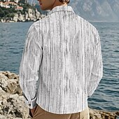 economico camicia da uomo con bottoni-Per uomo Camicia Camicia estiva Maglietta informale Camicia da spiaggia Camicia con bottoni Rosso Verde Kaki Grigio chiaro Manica lunga Strisce Bavero Da mare Hawaiano Tasche Abbigliamento Poliestere