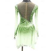 cheap Figure Skating Dresses-Figure Skating Dress Women&#039;s Girls&#039; Ice Skating Dress Outfits Light Yellow Lake Blue Yellow Mesh Spandex High Elasticity Training Competition Skating Wear Patchwork Crystal / Rhinestone Long Sleeve