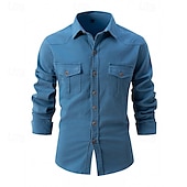 cheap Men&#039;s Button Up Shirts-Men&#039;s Shirt Summer Shirt Casual Shirt Button Up Shirt Black Blue khaki Light Grey Army Green Long Sleeve Plain Lapel Vacation Hawaiian Button-Down Clothing Apparel Fashion Casual Comfortable
