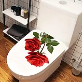 billige Dekorative veggklistremerker-rød rose romantisk toalettklistremerke, dekorativt klistremerke på badet toalettsete, dekorativt veggklistremerke på badet, baderomsdekorasjon, hjemmedekorasjon