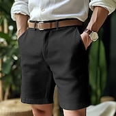 economico Attività commerciale-Per uomo Pantaloncini Pantaloncini di lino Pantaloncini eleganti Pantaloncini estivi Bottoni Tasche Liscio Comfort Traspirante Breve Formale Esterno Attività commerciale Di tendenza Classico Nero