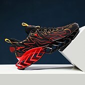 economico Sneakers da uomo-sneakers da uomo verde neon con fiamme, design audace a onde con tomaia traspirante e suola ammortizzata, perfette per lo streetwear e uno stile di vita attivo
