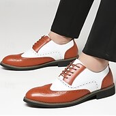 baratos Semi-formal-Sapatos sociais masculinos oxford brogue bico fino em dois tons, branco e marrom-castanho, sapatos vintage de couro inspirados em Gatsby para festas, casamentos e eventos formais dos anos 1920