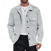abordables Manteaux &amp; vestes-Homme Chemise Veste Veste de transition Quotidien Résistant à l'usure Avec Poches Jacquard Toutes saisons Uni Occasionnel Revers Régulier Noir Blanche Kaki Gris Claire Gris foncé Veste