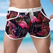baratos Animais &amp; Aves-Homens Animal Flamingo Tropical Shorts de Natação Bermuda de Surf Calção de Banho Cintura Média Moda Designer Surf Feriado Praia Bolsos Com Cordão Cintura elástica Designer Roupa