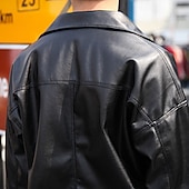 cheap Faux Leather Jackets-Men's Faux Leather Jacket Transition Jacket Biker Jacket Motorcycle Jacket Vacation Daily Windproof Warm Pocket Fall &amp; Winter Plain Fashion Classic Lapel Regular Black Jacket