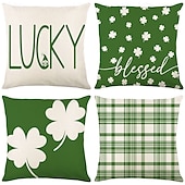 billiga Kuddfodral för semester-dekorativa slängkuddar fodral saint patrick&#039;s day 1 st shamrock mjukt fyrkantigt kuddfodral örngott för sovrum vardagsrum soffa soffstol