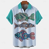 abordables Motif Animal-Homme Poissons Chemise décontractée Chemise boutonnée Manche Courte Mode Décontractée Casual Eté Printemps Col rabattu Boutonner Rouge Bleu