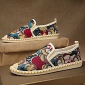 cheap Men&#039;s Slip-ons &amp; Loafers-Men&#039;s Animal Print Canvas Espadrille Slip-On Shoes with Jute Rope Sole – Comfortable Casual Summer Footwear