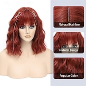 baratos Perucas Sintéticas sem Touca-peruca com franja perucas curtas onduladas para mulheres comprimento dos ombros perucas bob encaracolado perucas sintéticas resistentes ao calor para cosplay de halloween uso diário para festas