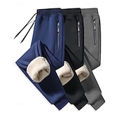 cheap Joggers-Men's Fleece Pants Sweatpants Joggers Winter Pants Trousers Pocket Drawstring Elastic Waist Plain Comfort Warm Sports Outdoor Daily Fashion Casual Black Navy Blue Micro-elastic