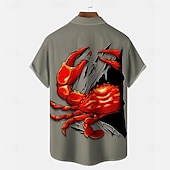 economico Stampa animal-Per uomo Gamberetto Maglietta informale Camicia con bottoni Manica corta Informale Casual Informale Estate Primavera Collo ripiegabile Abbottonare Rosso