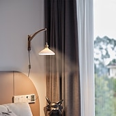 cheap Indoor Wall Lights-Bedside Wall Mount Wall Lamp Ceramic Lampshade LED Wall Lamp with Wood Lamp Hanger in Scandinavian Style Plug in Wall Light
