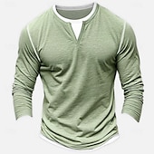 billiga Bomull och linne T-shirts-Herr Skjorta T-shirt med V-ringad Långärmad tröja Bambu-t-shirt Långärmad V-hals Vår &amp; Höst Ensfärgat Lappverk Dagligen Ledigt Gatustil falska två stycken Utomhus Gata Casual Ljusblå Ljusgrön Mörkgrå