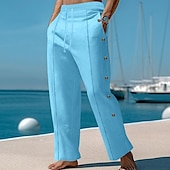 cheap Holiday-Men&#039;s Trousers Summer Pants Beach Pants Pocket Drawstring Elastic Waist Plain Comfort Breathable Vacation Daily Holiday Hawaiian Boho Black White