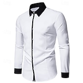 preiswerte Button-Down-Hemden für Herren-Herren Hemd Oberhemd Knopfhemd Farbblock Hochzeit Party Schwarz Weiß Marineblau Blau Langarm Kargen Frühling &amp; Herbst Bekleidung