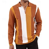 preiswerte Urlaub-Herren Poloshirt mit Viertelreißverschluss Golfhemd Täglich Festtage Viertel Postleitzahl Langarm Modisch Modern Farbblock Frühling &amp; Herbst Regular Fit Weiß Himmelblau Orange Braun Khaki Grau