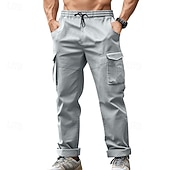 baratos Calças Cargo-Men's Joggers Trousers Cargo Sweatpants Pocket Drawstring Elastic Waist Plain Comfort Sports Outdoor Daily Fashion Casual ArmyGreen Black Micro-elastic