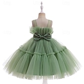 voordelige Bloemenjurken-Bloemenmeisjesjurk kinderen Voor meisjes Prinses jurk Prestatie Bruiloft Feest Elegant Mooi Netstof Effen Kleur Mouwloos Strakke ronde hals Blozend Roze Groen 4 jaar +