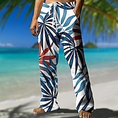cheap Men&#039;s Printed Casual Pants-Men&#039;s Coconut Tree Pants Trousers Mid Waist Drawstring Elastic Waist Hawaiian Casual Outdoor Vacation Holiday Straight Leg Trousers Summer Spring 3D Print Black Blue Brown