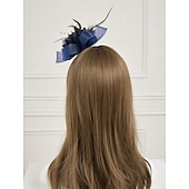 cheap Fascinators-Elegant Feather Net Fascinators Hats with Feathers Fur Floral 1PC Special Occasion Kentucky Horse Race Ladies Day Headpiece dress to impress Race Day Dress