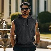 Χαμηλού Κόστους Αμάνικα Μπλουζάκια Γυμναστικής-Ανδρικά Αμάνικη Μπλούζα Αμάνικη κουκούλα Αμάνικο Με Κουκούλα Καλοκαίρι Άνοιξη Φθινόπωρο Βίντατζ Κορδόνι Ξεθωριασμένος Causal Ρούχα Γυμναστικής Βαθυγάλαζο Μαύρο Γκρίζο Κορυφαίο μπλουζάκι για άνδρες