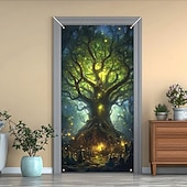 billige Garasje- og dørbanner-livets tre dørdeksler veggmaleri dekor dør billedvev dør gardin dekorasjon bakteppe dør banner avtakbar for inngangsdør innendørs utendørs hjemme rom dekorasjon gårdshus dekor forsyninger