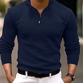 billiga Herrars klassiska polo-Herr Quarter Zip Polo Golf pikétröjor Utomhus Casual Fjärdedels blixtlås Långärmad Mode Modern Ensfärgat Stickat Vår &amp; Höst Standardpassform Svart Vit Marinblå Mörkgrön Brun Quarter Zip Polo