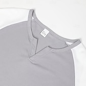 billige Vaffelstrikket T-skjorte-Herre Vaffel T-skjorte Vaffelskjorte T skjorte T-skjorte Langermet V-hals Vår &amp; Vinter Fargeblokk Mote Designer Grunnleggende Lapper Gate Sport Fritid / hverdag Svart Grå Navyblå Topp T-skjorte for