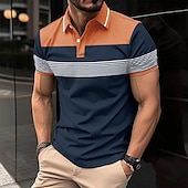 billige Klassisk poloskjorte for menn-Herre Business Polo Golf skjorte Virksomhet Avslappet Knaphul Klassisk Kortermet Fargeblokk Stribe Lapper Knapper Sommer Vår &amp; Vinter Hvit Rød Oransje Grønn Kakifarget Grå Business Polo