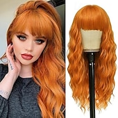 economico Parrucche trendy sintetiche-parrucca con frangia parrucche lunghe per donne, parrucca con capelli dall&#039;aspetto naturale parrucca riccia e ondulata, parrucca sintetica resistente al calore per costumi cosplay di Halloween