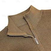 preiswerte Bedruckte Pullover für Herren-Herren Pullover Zip Pullover Reißverschluss Polo-Pullover Reißverschlusskragen Retro Vintage Brautkleider schlicht Party-Abendgarderobe Täglich Bestickt Gestrickt Warm Langarm Herbst Winter Schwarz