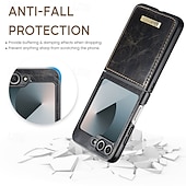 Χαμηλού Κόστους Samsung Θήκη-τηλέφωνο tok Για Samsung Galaxy Z Flip 6 Πίσω Κάλυμμα με βάση στήριξης Μαγνητική Υποστήριξη ασύρματης φόρτισης Ρετρό TPU PU δέρμα