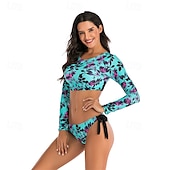halpa Ihottumavartiot-Naisten Rashguard-uimapuku UV-aurinkosuojaus UPF50+ Hengittävä Pitkähihainen Spandex Uima-asut Uimapuku 2-osainen Avoin selkä Uinti Lainelautailu Hiekkaranta Vesiurheilu Kukat Kesä Kevät Syksy