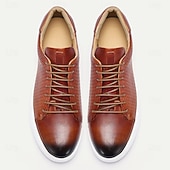 billiga Premium sneakers i läder-bruna lädervävda sneakers med vit sula för män | mångsidig för casual och business casual