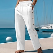 cheap Holiday-Men&#039;s Trousers Summer Pants Beach Pants Pocket Drawstring Elastic Waist Plain Comfort Breathable Vacation Daily Holiday Hawaiian Boho Black White