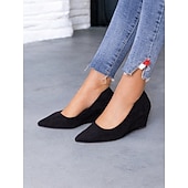 abordables Block Heels-escarpins compensés à bout pointu en faux suède noir pour femmes - chaussures élégantes et confortables pour le bureau et les événements formels