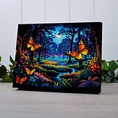 お買い得  LEDウォールアート-トリッピー LED キャンバス ウォール アート LED ライトアップ ウォール デコ 2AA 電池式 ライト付き キャンバス プリント LED ライト キッチン 寝室 または 家の装飾 蝶 森